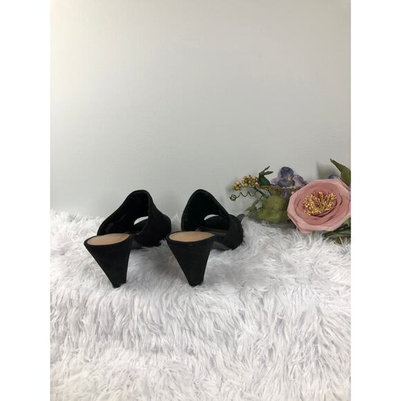Cest. 1946 Women’s Black Suede Mule Sandals Cone Heel 3” Size 7 Peep Toe Slip on - Picture 6 of 6